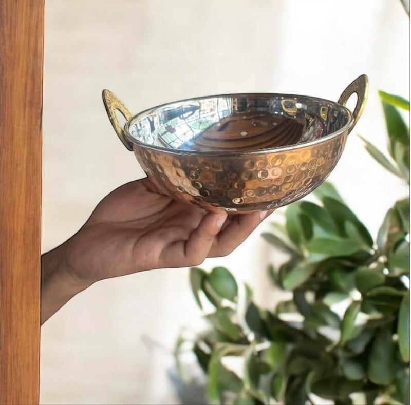 GBW Hammered Design Steel Copper Serving Small Kadhai Wok Bowl 450 ML, Dia 7Inch Tambe ki kadai Tamba Kadai Home, Hotel, Restaurant, Tableware - Image 5