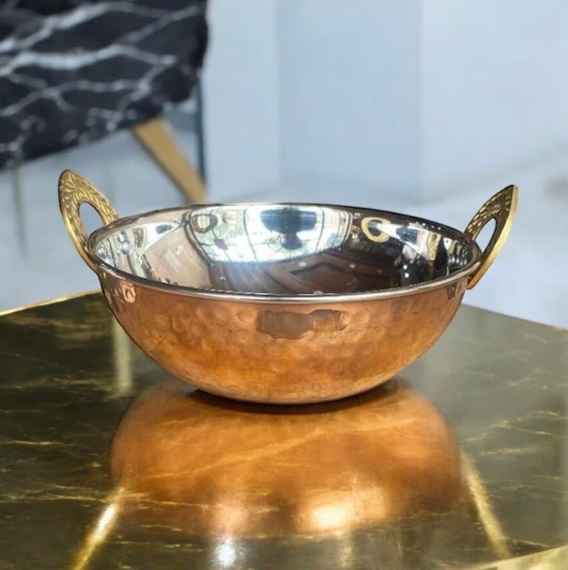 GBW Hammered Design Steel Copper Serving Small Kadhai Wok Bowl 450 ML, Dia 7Inch Tambe ki kadai Tamba Kadai Home, Hotel, Restaurant, Tableware - Image 3