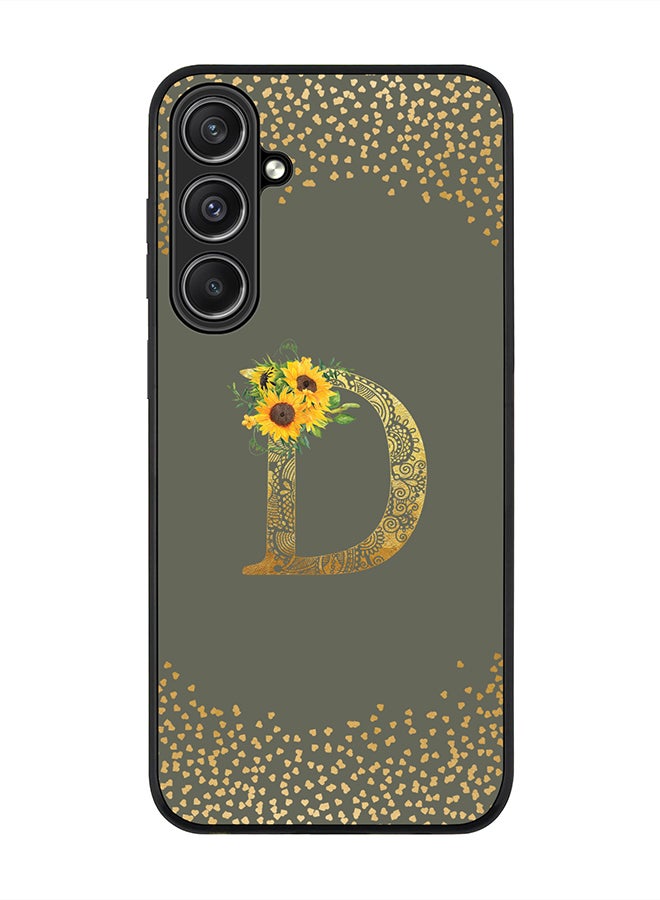 Stylizedd Rugged Black Edge case for Samsung Galaxy S23 FE Case Cover - Custom Monogram Initial Letter Mandala Floral Pattern Alphabet - D (Olive Green) - Image 1