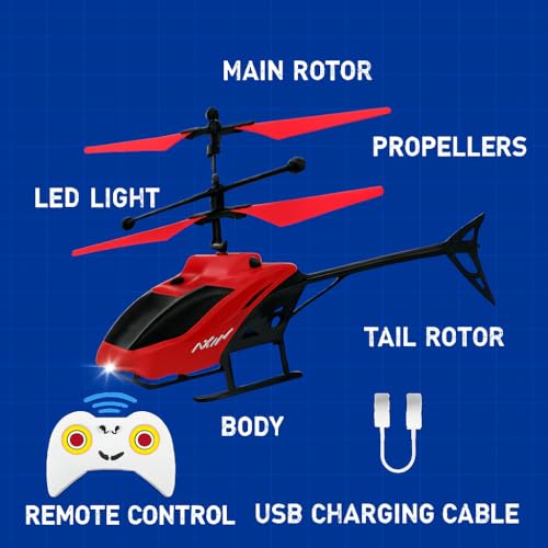 VRION® Helicopteer for 6 + Years Boys Indoor and Outdoor Helicopteer, Palm Sensing Helicopteer with led Lights Birthday,Chiristmas,Xmas Gifts(Pack of 1) (Reda) - Image 2