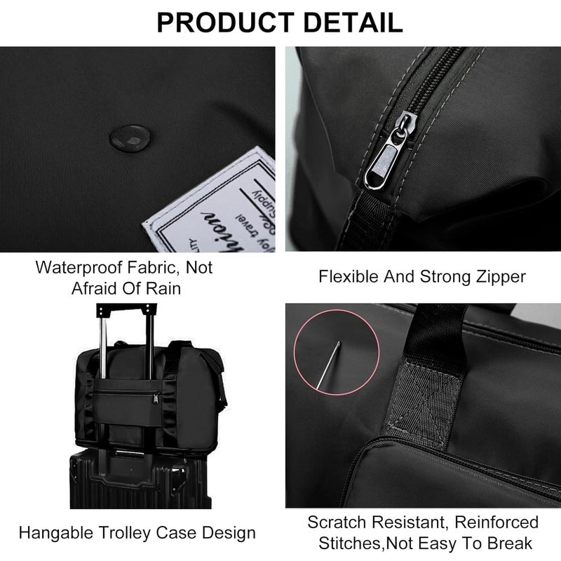 MODISH Large Capacity Folding Fuchsia Travel Tote Bag, Oxford Fabric Waterproof Lightweight Foldable Travel Duffel Bag, Portable Expandable Carry On Bag for Airplanes - Image 4