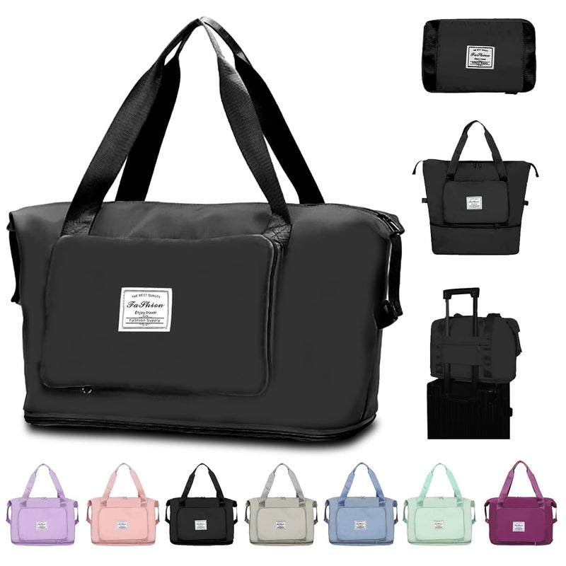 MODISH Large Capacity Folding Fuchsia Travel Tote Bag, Oxford Fabric Waterproof Lightweight Foldable Travel Duffel Bag, Portable Expandable Carry On Bag for Airplanes - Image 1