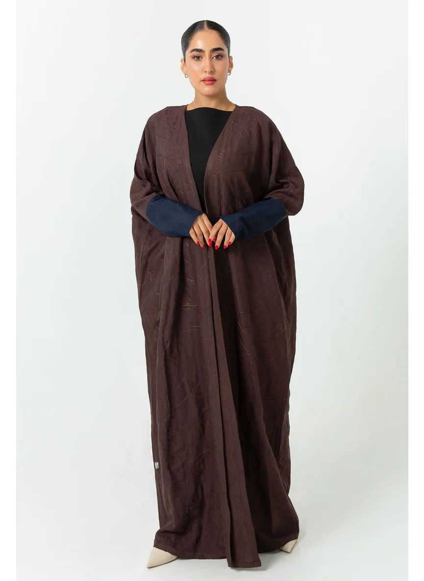 Kaafmeem Brown Faces Half Bisht Abaya