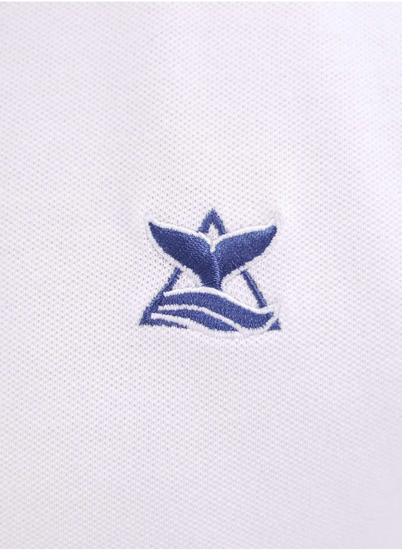 جيوردانو Men's Embroidery Solid Polo - White