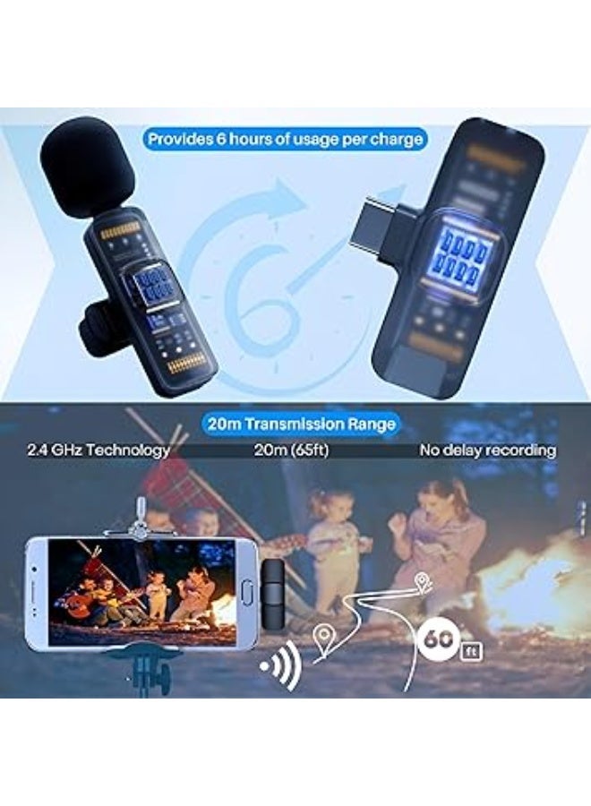 حومة ميكروفون لاسلكي لواجهة اندرويد بمنفذ USB-C متوافق مع سلسلة سامسونج s24 وايفون 15 - لافالير لنظام - USB نوع سي لتسجيل الفيديو ومدونات 2 في 1 أحادى أسود من حومة - Image 5