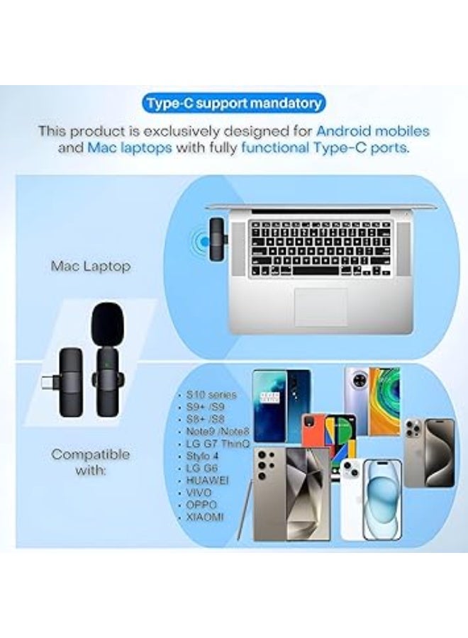 حومة ميكروفون لاسلكي لواجهة اندرويد بمنفذ USB-C متوافق مع سلسلة سامسونج s24 وايفون 15 - لافالير لنظام - USB نوع سي لتسجيل الفيديو ومدونات 2 في 1 أحادى أسود من حومة - Image 2