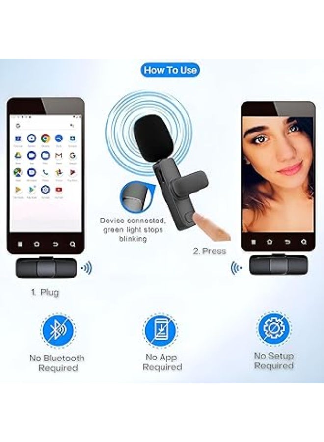 حومة ميكروفون لاسلكي لواجهة اندرويد بمنفذ USB-C متوافق مع سلسلة سامسونج s24 وايفون 15 - لافالير لنظام - USB نوع سي لتسجيل الفيديو ومدونات 2 في 1 أحادى أسود من حومة - Image 3