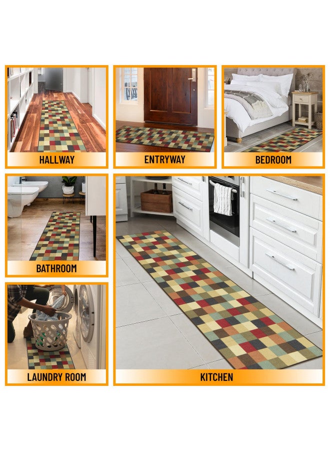 Ottomanson Machine Washable Checkered Design Non-Slip Rubberback 2x5 Traditional Runner Rug for Hallway, Kitchen, Bedroom, Entryway, 20" x 59", Multicolor - Image 3