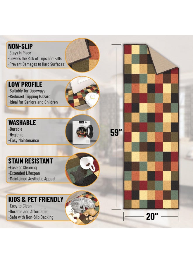 Ottomanson Machine Washable Checkered Design Non-Slip Rubberback 2x5 Traditional Runner Rug for Hallway, Kitchen, Bedroom, Entryway, 20" x 59", Multicolor - Image 2