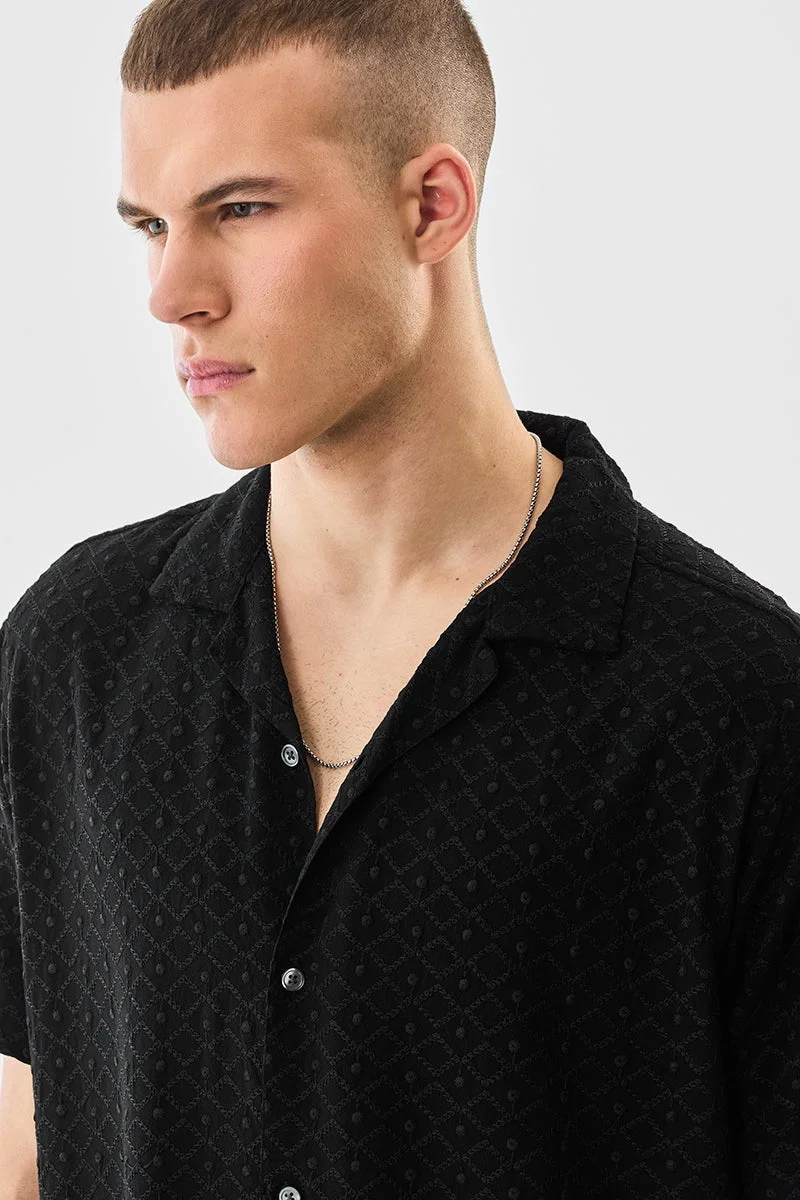سنيتش Black Textured Half Sleeve Boxy Shirt