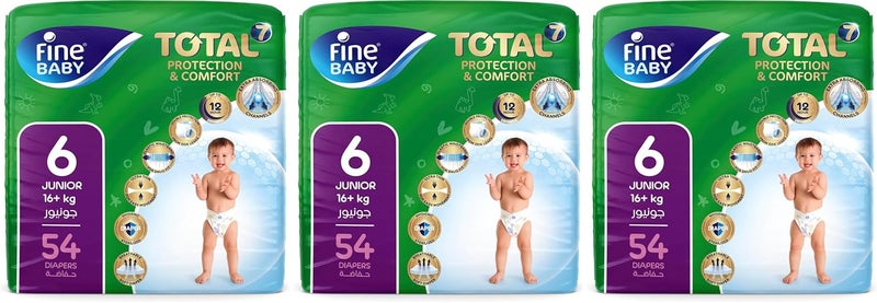 Fine Baby , Size 6, Junior 16+ kg, 54 Diapers (Pack of 3) - Image 1