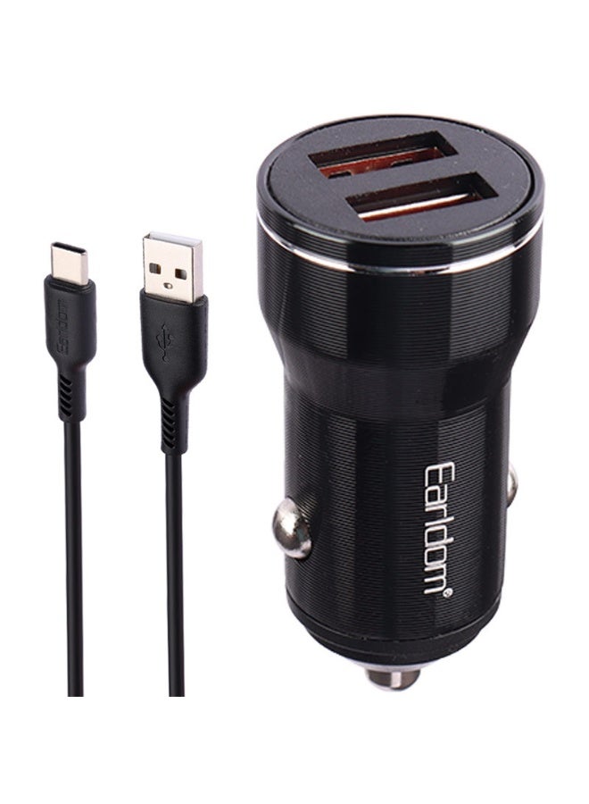 Earldom CC19M ​​Metal Car Charger with Dual 2.4A 12W Fast Charging Ports + Micro Cable - Black - Image 1