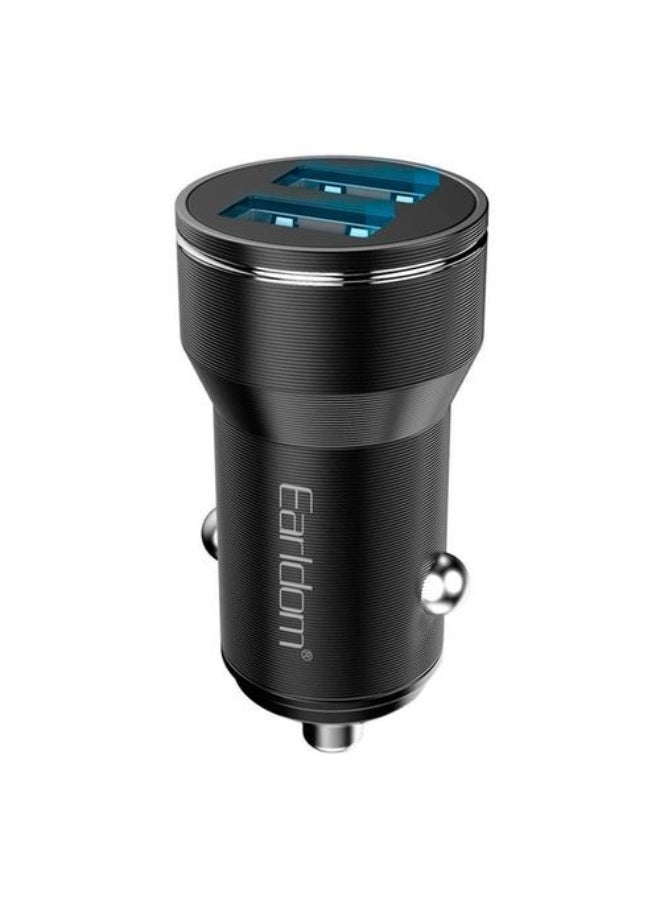 Earldom CC19M ​​Metal Car Charger with Dual 2.4A 12W Fast Charging Ports + Micro Cable - Black - Image 2