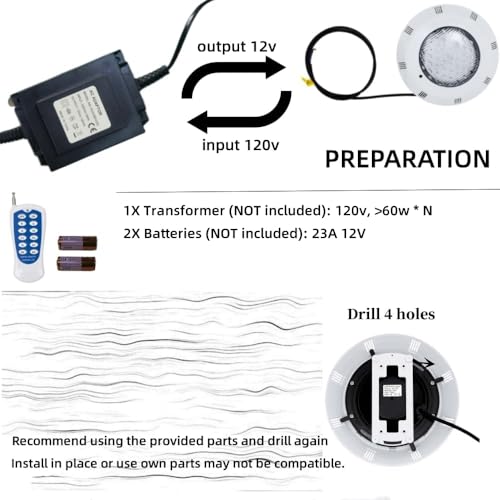 ZHFEISY 11.6Inch Pool Lights for Inground Pool, AC12V 45w Color Changing LED Inground Pool Light with Remote, Underwater Swimming Pool Lights w/ 4.9Feet Cord, NO Transformer, Fit for Pool Wall - Image 5