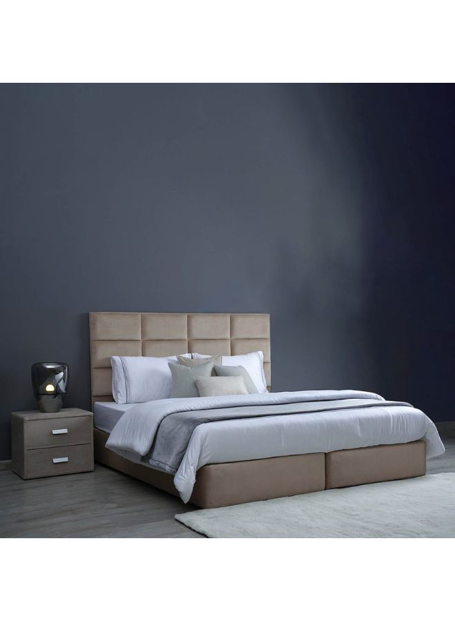 Karnak Square Design Upholstered Velvet Bed Frame Bedroom Furniture Strong And Sturdy Modern Design Wooden Bed | Quiet & Comfortable Bed (King - 180x200cm, Beige) - Image 1