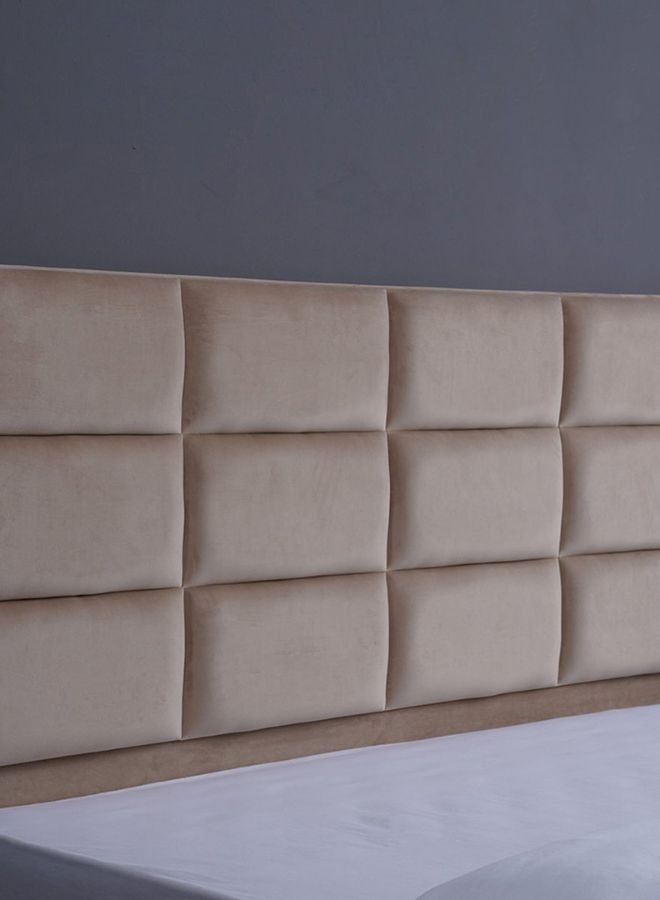 Karnak Square Design Upholstered Velvet Bed Frame Bedroom Furniture Strong And Sturdy Modern Design Wooden Bed | Quiet & Comfortable Bed (King - 180x200cm, Beige) - Image 5