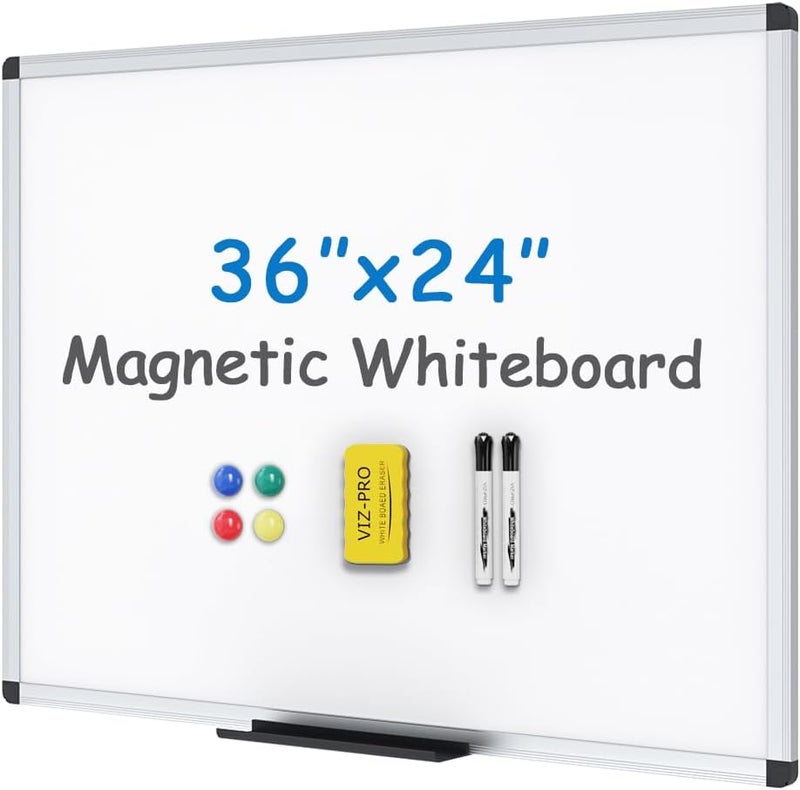 VIZ-PRO Magnetic Whiteboard/Dry Erase Board, 36 X 24 Inches, Includes 1 Eraser & 2 Markers & 4 Magnets - Image 1