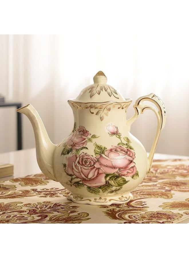 Pink Rose Ceramic Teapot, Ivory Vintage Teapot with Gold Floral Trim, 1200ml Capacity for 5 Cups, Ideal Gift for Women - Image 2