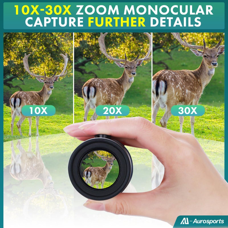 Aurosports Aurosports 10-30x40 Zoom Monocular for Adults, Monocular Telescope High Power with Bak4 Prism, Compact Monoculars for Bird Watching Traveling Hunting Camping  - Image 3
