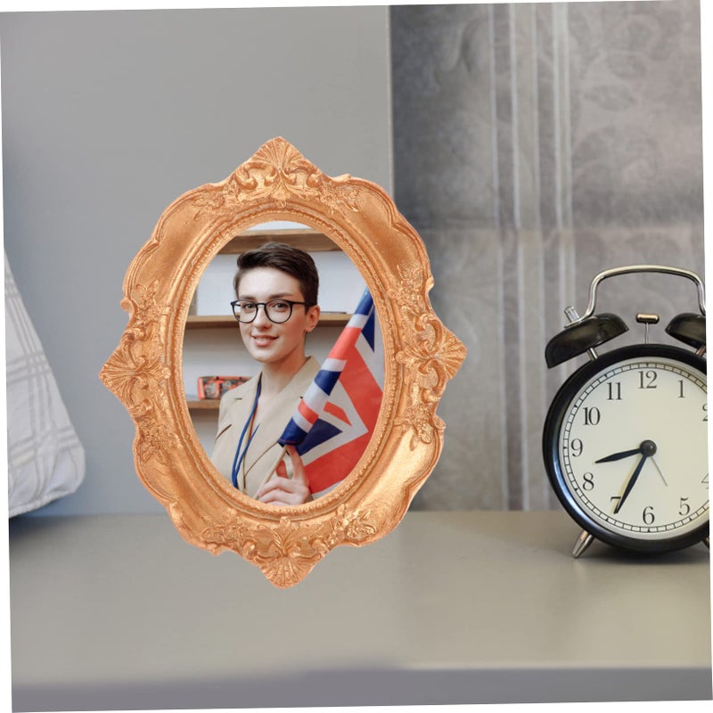 Mini Retro Oval Golden Resin Photo Frame Elegant Jewelry Display Picture Frame Without Glass Decor - Image 5
