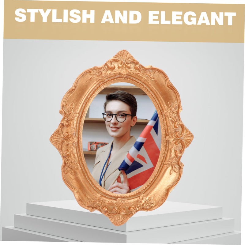 Mini Retro Oval Golden Resin Photo Frame Elegant Jewelry Display Picture Frame Without Glass Decor - Image 4