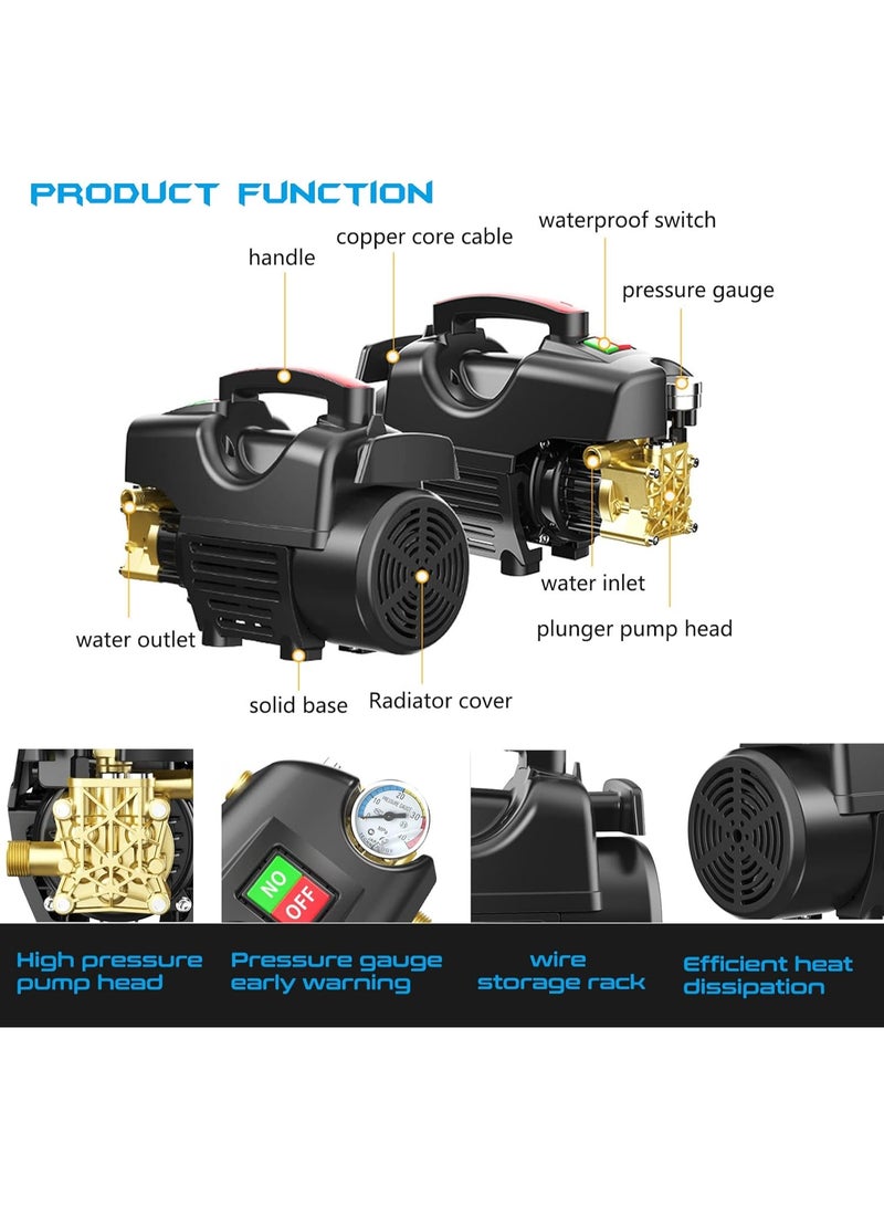 MDHL High Power Pressure Washe 2800W 1.7GPM Portable Electric Power Washer with Extension Hose for Patio Car Driveway & Garden Outletpipe 30m Longgun - Image 2