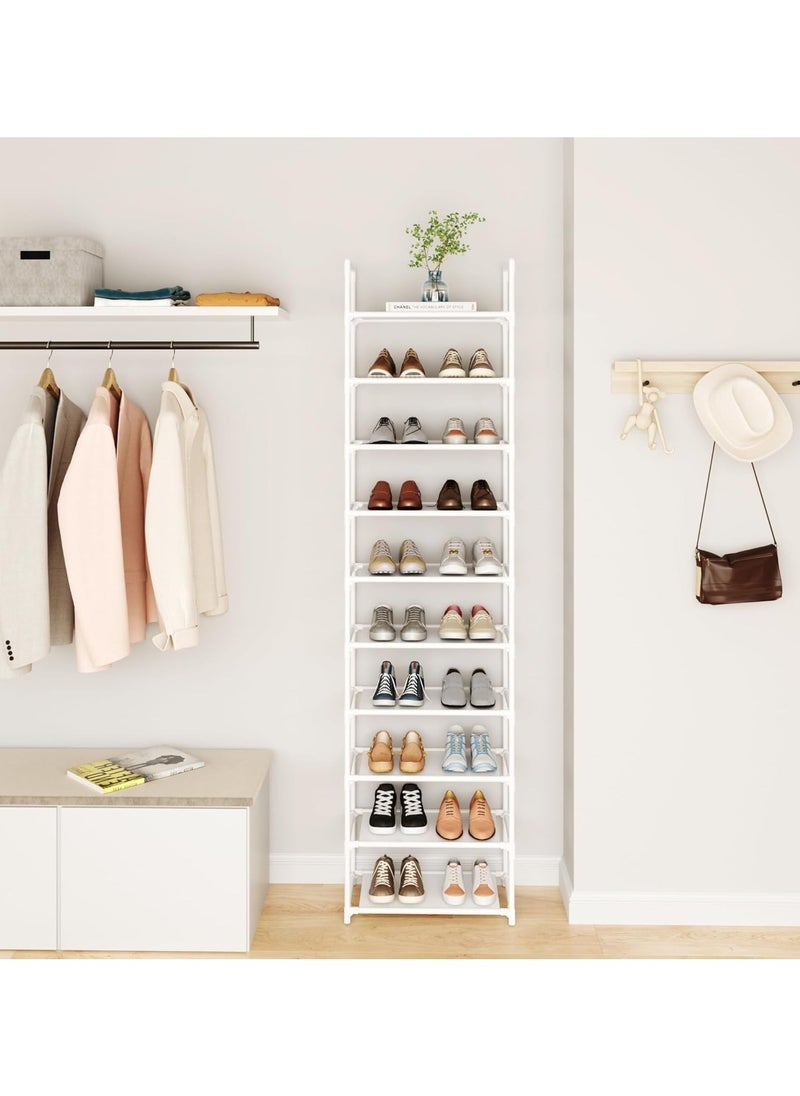 KCDMBUE 10-Tier Narrow Shoe Rack Organizer, Vertical Shoe Storage Sturdy and Space-Saving for Entryway, Closet, and Living Room, Adjustable Height (White)  - Image 2