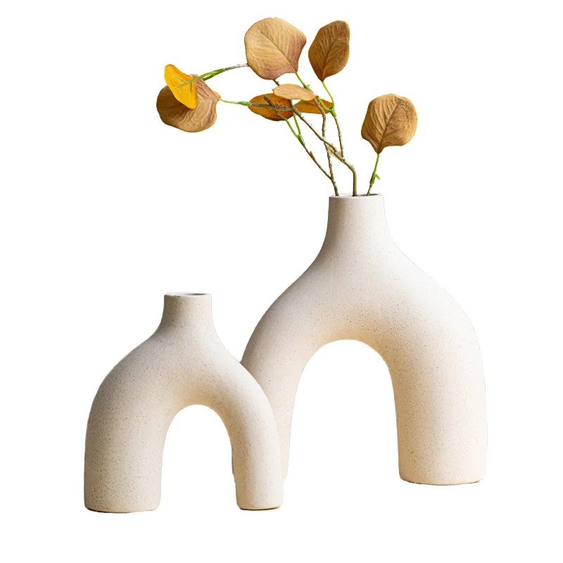 Y&D Small Vintage Nordic Ceramic Vase - Modern Minimalist Style with Faux Plant Accents for Home Tabletop Decor - Image 4