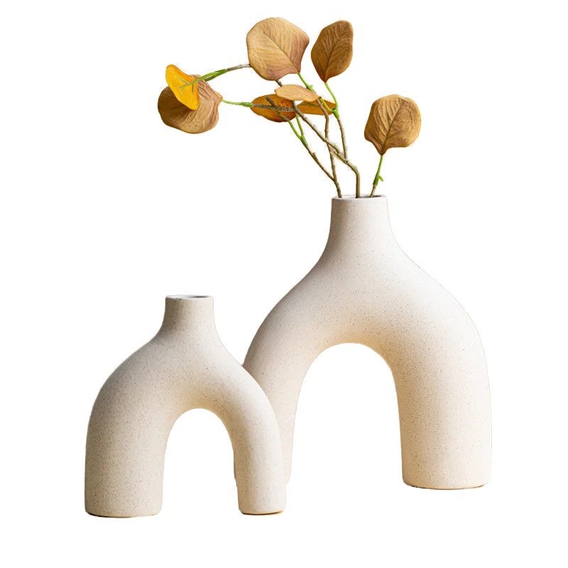 Y&D Small Vintage Nordic Ceramic Vase - Modern Minimalist Style with Faux Plant Accents for Home Tabletop Decor - Image 2