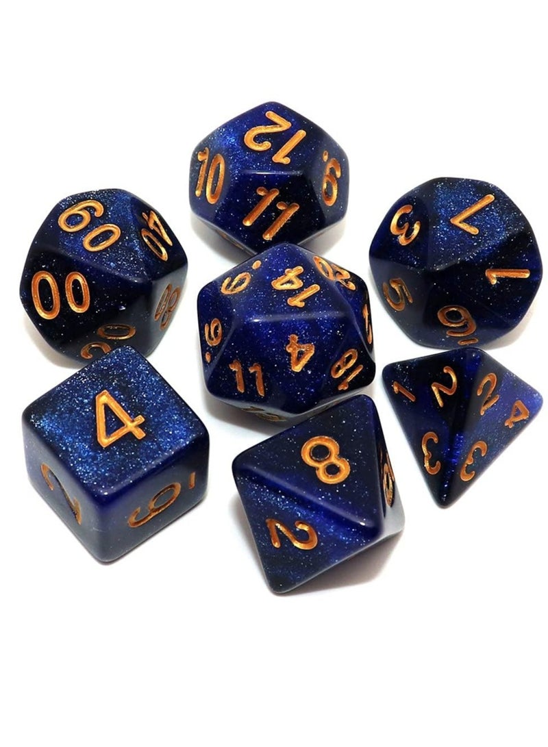 RAHAYM DND Dice Set Dark Blue Mix Black Nebula Dice for Dungeon and Dragons D&D RPG Role Playing Games 7Pcs Polyhedral Dice with Dice Bag  - Image 1