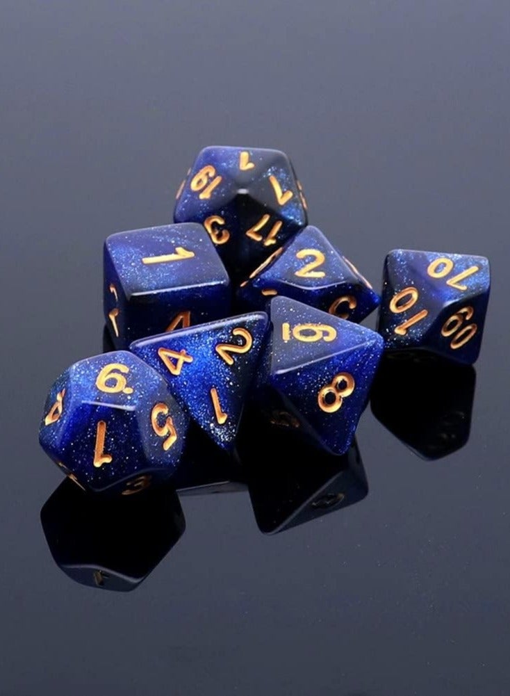RAHAYM DND Dice Set Dark Blue Mix Black Nebula Dice for Dungeon and Dragons D&D RPG Role Playing Games 7Pcs Polyhedral Dice with Dice Bag  - Image 2