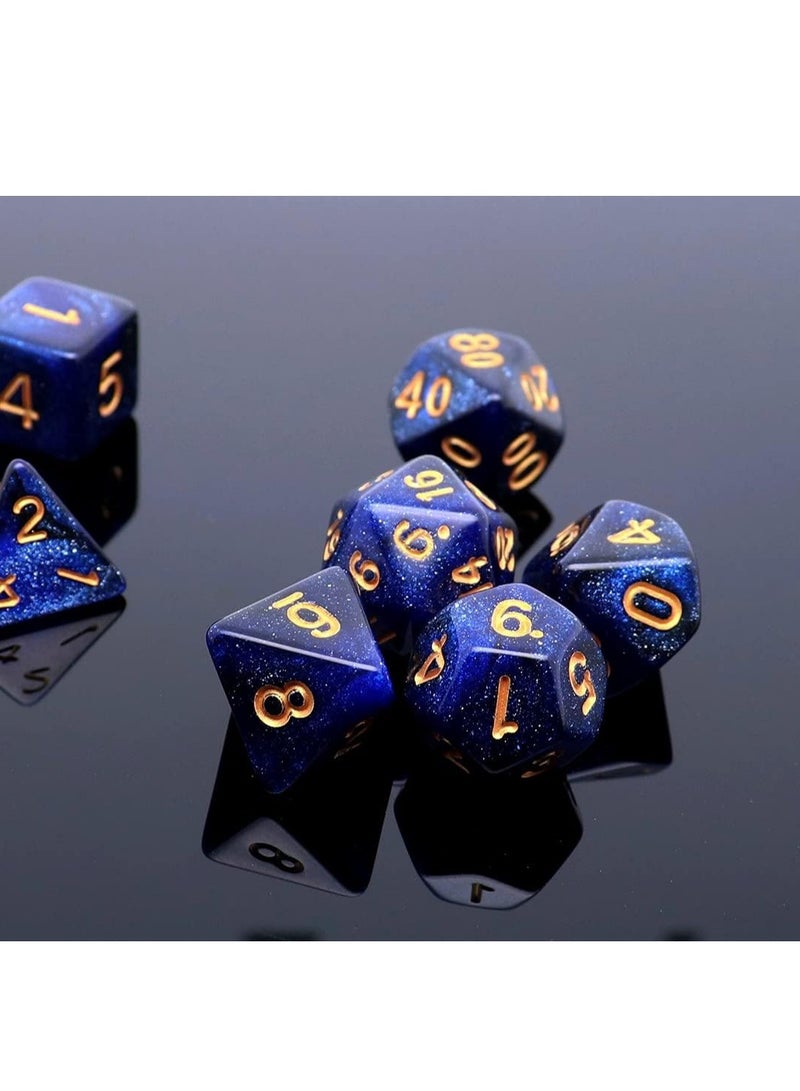 RAHAYM DND Dice Set Dark Blue Mix Black Nebula Dice for Dungeon and Dragons D&D RPG Role Playing Games 7Pcs Polyhedral Dice with Dice Bag  - Image 3