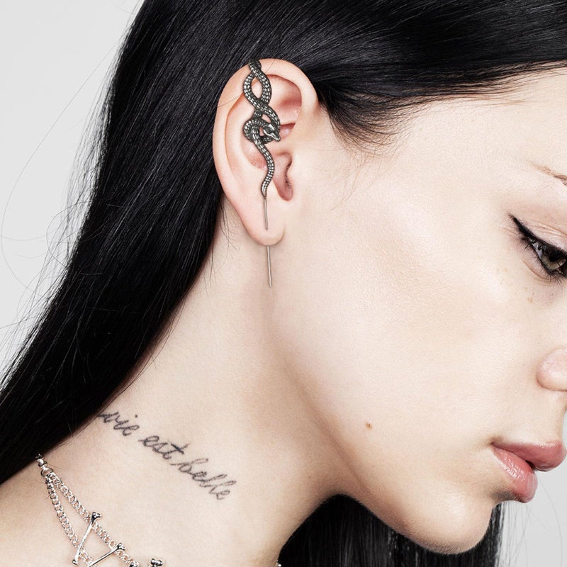 HZMAN Vintage Goth Earrings for Women Stainless Steel Snake Long Perforated Stud Earrings Gift - Image 3