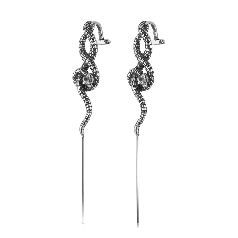 HZMAN Vintage Goth Earrings for Women Stainless Steel Snake Long Perforated Stud Earrings Gift - Image 1