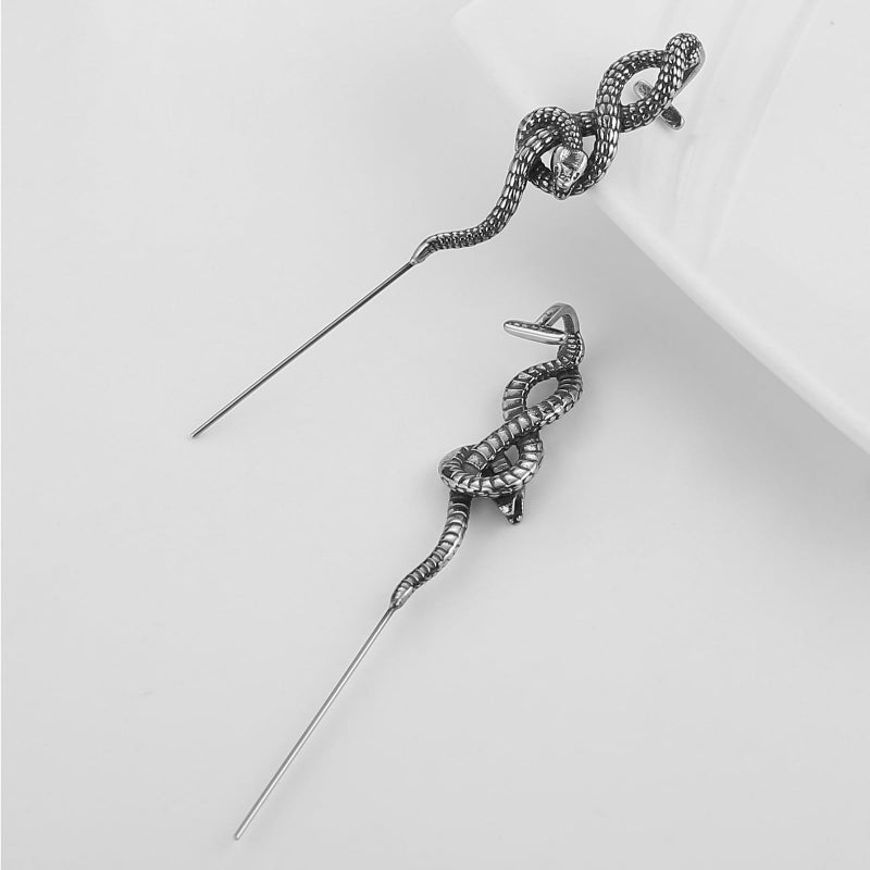 HZMAN Vintage Goth Earrings for Women Stainless Steel Snake Long Perforated Stud Earrings Gift - Image 5