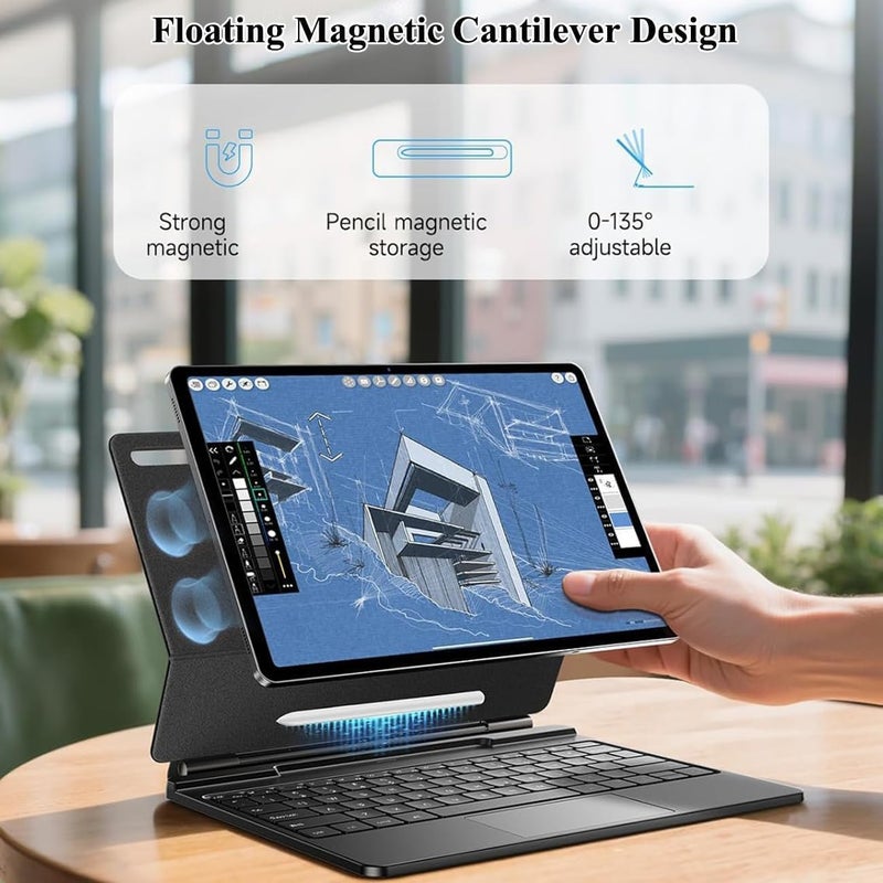آرترابيت 【العربية والإن��ليزية】لوحة المفاتيح السحرية لجهاز Samsung Galaxy Tab S10 FE+ Plus 2025 مقاس 13.1 بوصة، حقيبة لوحة مفاتيح S10 FE+ مع حامل مغناطيسي، لوحة لمس متعددة اللمس، إضاءة خلفية بـ 7 ألوان، دعم القلم، أسود - Image 2
