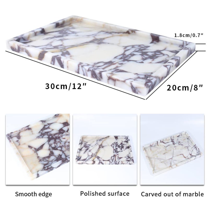 DUANYAN Real Luxurious Natural Marble Vanity Tray Genuine Marble/Stone Storage Tray for Home Decor Bathroom/Kitchen/Vanity/Dresser Non-Resin/Non-Ceramic - Image 2