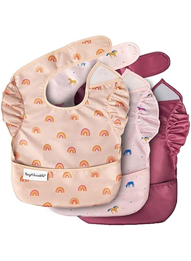 Tiny Twinkle Mess Proof Baby Bibs for Eating - Waterproof, Wipeable Bibs - Toddler Bibs - Travel Friendly - PFAS, PVC, BPA, Phthalate Free - Baby Food Bibs(3 Pack,Unicorn) - Image 1