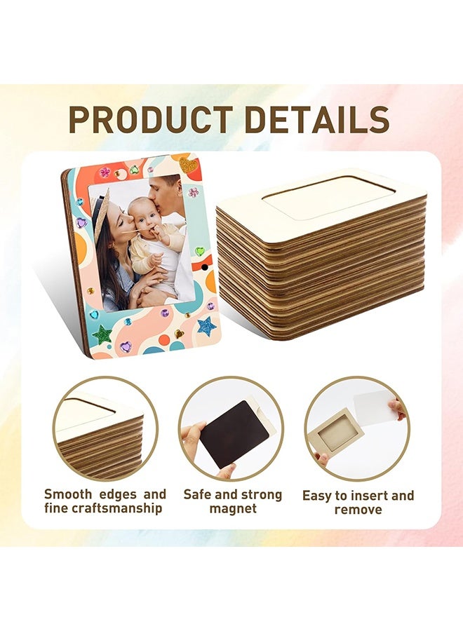 12 Pack Magnetic Wooden Picture Frames for Crafts, Mini Unfinished Wooden Photo Frames with Pencils u0026 Stickers, DIY Crafts Magnetic Frames for Refrigerator Decor - Image 2