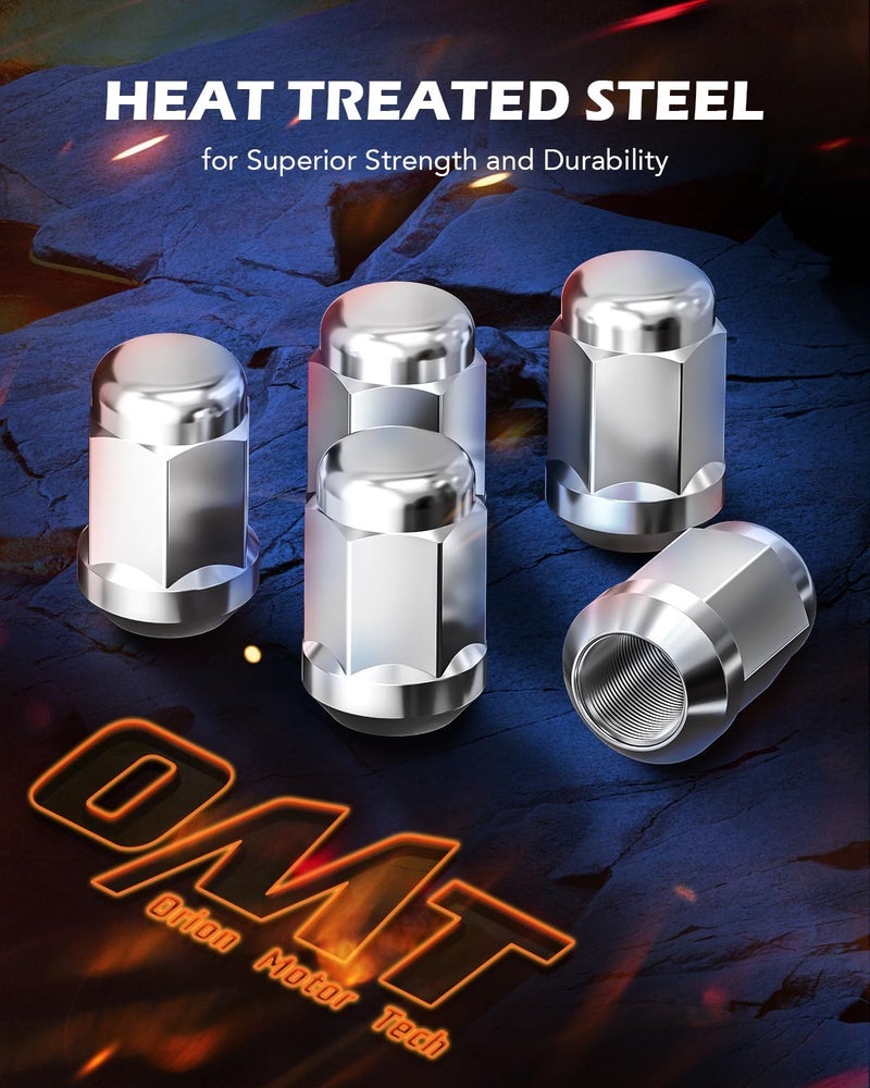 Orion Motor Tech صواميل أوريون موتور تك 1/2"-20 مع مقعد مخروطي، سداسي 19 مم 3/4" 1.38x0.87 بوصة. صواميل عجلات مطلية بالكروم متوافقة مع فورد موستانج إكسبلورر F-150 دودج رام 1500 جيب رانجلر، مجموعة من 20 - Image 2