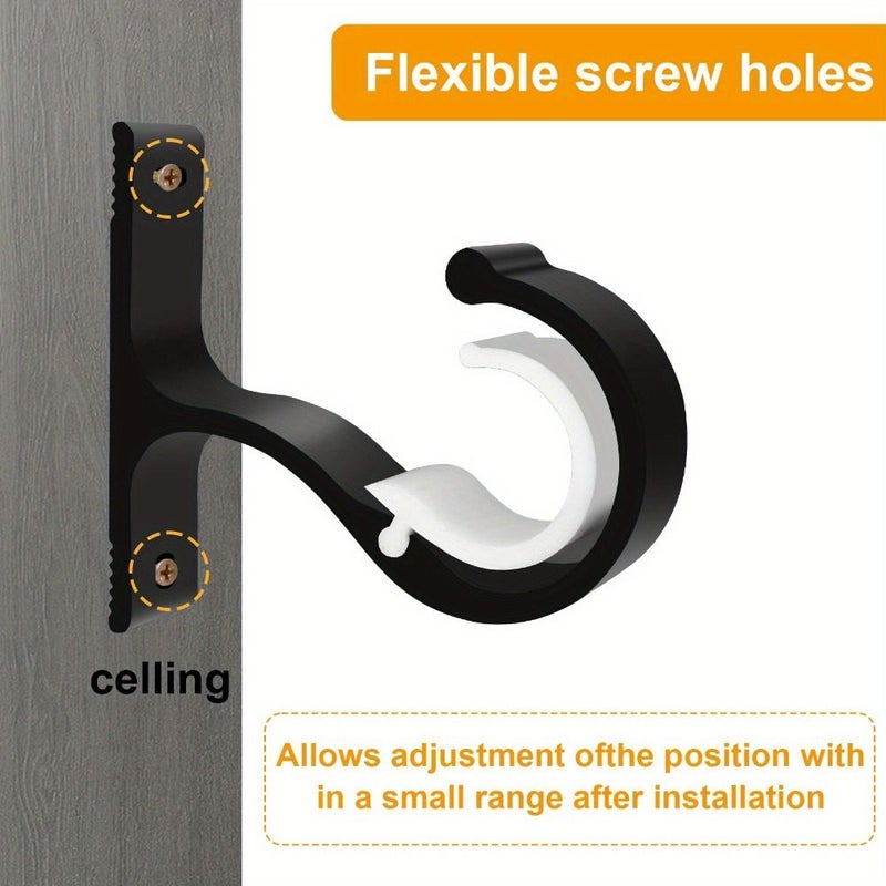 1 قطعة حامل قضيب ستائر معدني ثقيل الجدار مثبت مع ثقوب براغي قابلة للتعديل باللون الأسود حامل قضيب ستائر الدش رف ملابس قوس للنافذة والحمام وخزانة الملابس سهل التركيب - Image 4
