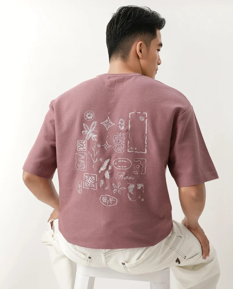 Rare Rabbit Men's Embroidered Oversized T-Shirt