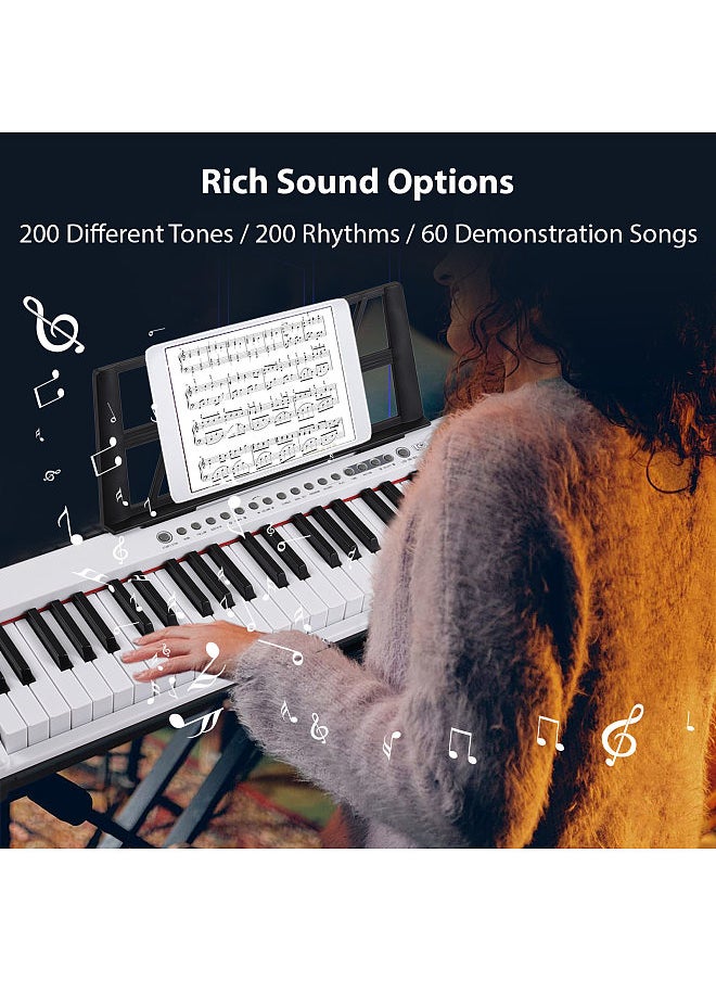 Generic - 61-Key Electronic Piano Multifunctional 61 Keys Piano Keyboard Portable Musical Instrument Illuminated Keyboard Digital Piano with Music Score Stand/Microphone - Image 1