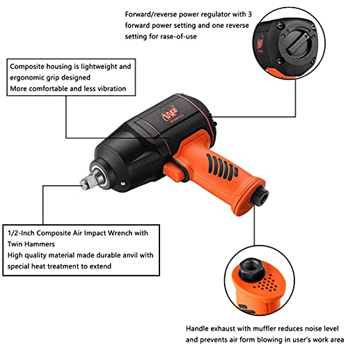 WP WORKPAD WORKPAD 1/2-Inch Composite Air Impact Wrench with Twin Hammers, Pneumatic Tools - Image 4