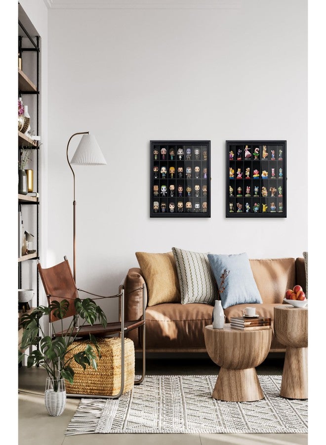 ILOT Shot Glass Display Cabinet Solid Wood - Large Display Case for Collectibles | Man Cave Accessories | UV Protection Acrylic Door | Wall Mounted Black Shadow Box | 28 Divided Slots (18 x 16 Black) - Image 2