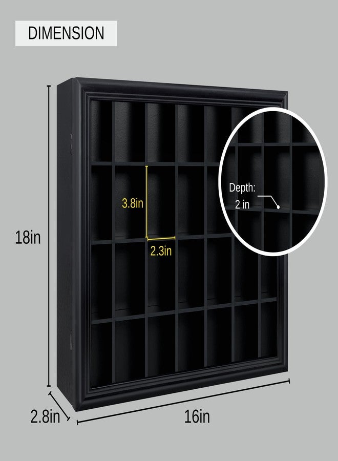 ILOT Shot Glass Display Cabinet Solid Wood - Large Display Case for Collectibles | Man Cave Accessories | UV Protection Acrylic Door | Wall Mounted Black Shadow Box | 28 Divided Slots (18 x 16 Black) - Image 5