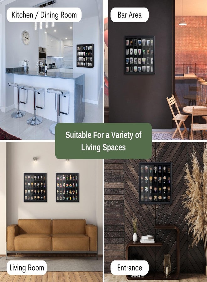 ILOT Shot Glass Display Cabinet Solid Wood - Large Display Case for Collectibles | Man Cave Accessories | UV Protection Acrylic Door | Wall Mounted Black Shadow Box | 28 Divided Slots (18 x 16 Black) - Image 3