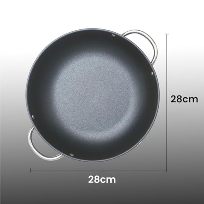 Professional Nonstick Paella Casserole Pan Non-Stick Die-Cast Aluminum Pan with Stainless Steel Handles Durable Eldiamant Platinum Coating Dishwasher and Oven Safe Black, 28cm, 1.8L - Image 2
