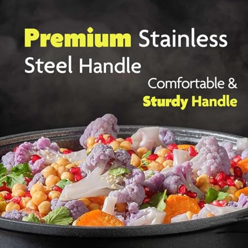 Professional Nonstick Paella Casserole Pan Non-Stick Die-Cast Aluminum Pan with Stainless Steel Handles Durable Eldiamant Platinum Coating Dishwasher and Oven Safe Black, 28cm, 1.8L - Image 4