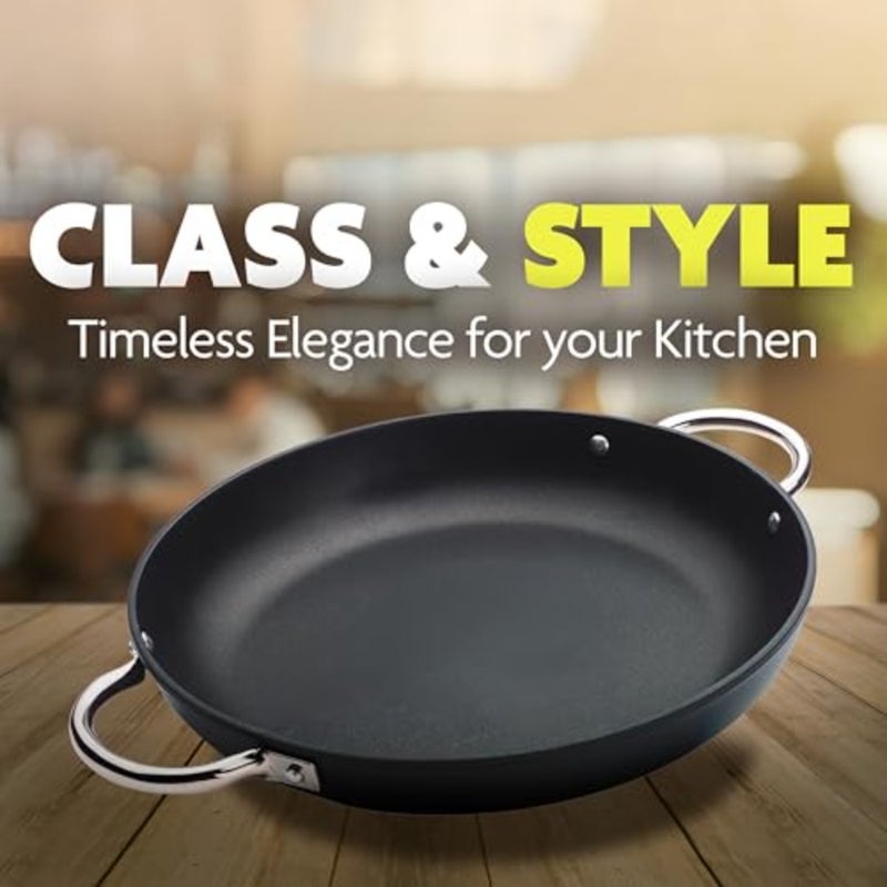 Professional Nonstick Paella Casserole Pan Non-Stick Die-Cast Aluminum Pan with Stainless Steel Handles Durable Eldiamant Platinum Coating Dishwasher and Oven Safe Black, 28cm, 1.8L - Image 5